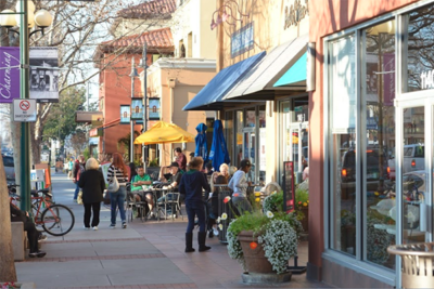 View of Lincoln Avenue sidewalk bustling with people